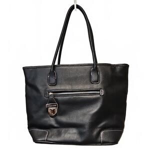 Victorias Secret Black Large Faux Leather Purse Pink Microfiber Soft Lining